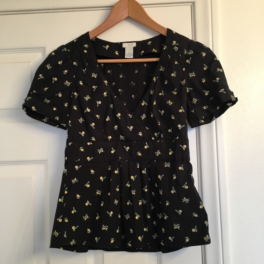Odille Anthropologie Surplice Black Lemon Top